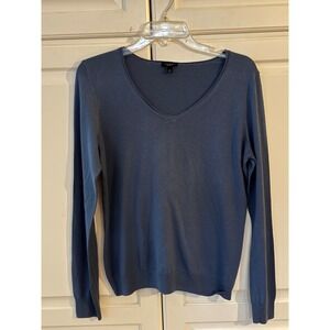Talbots Womens Blue Pima Cotton Cashmere V-Neck Sweater Size M CN1930